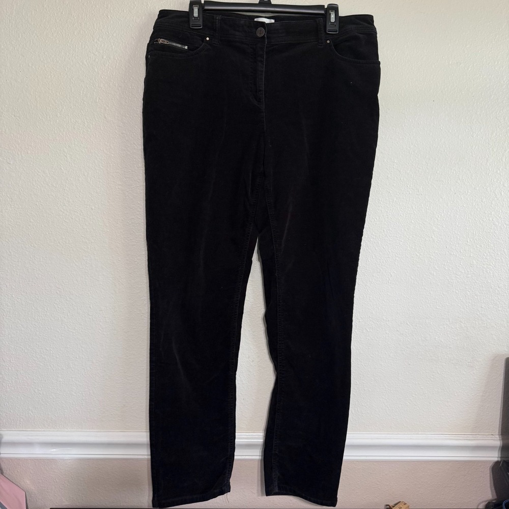 Chicos Corduroy Pants Women's 1.5 Medium (10) Black Straight Leg Zippered Pocket